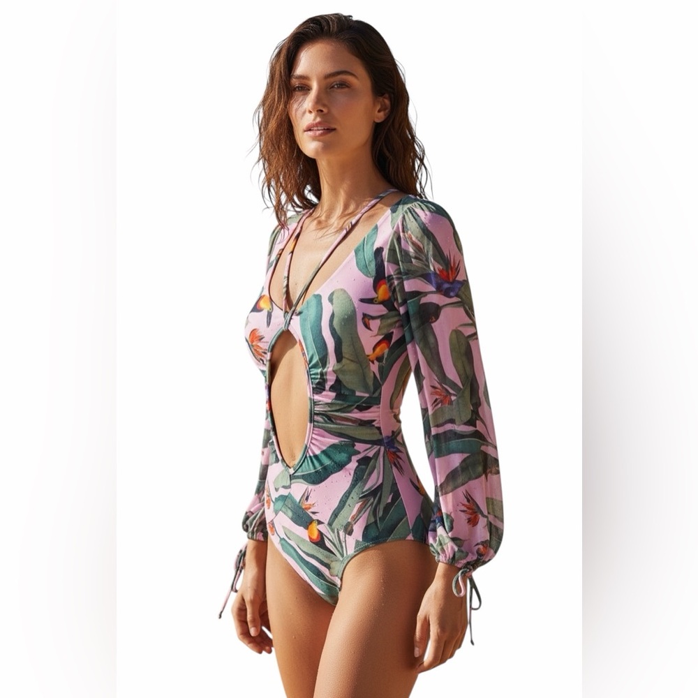 DR.JEWEL NWT TROPICAL LONG SLEEVE ONE PIECE